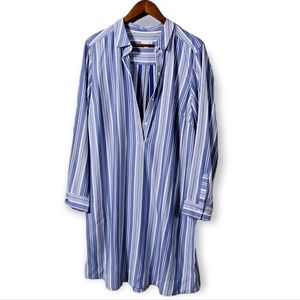 J. Jill Women's Blue and White Striped Collared Half Button Pocket Dress Large